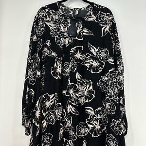 Free People Black and White Floral Long Sleeved Dress